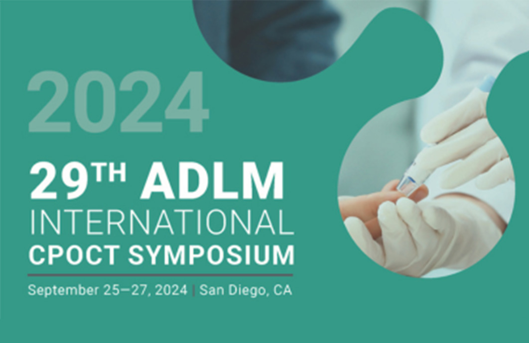 Text for the 29th ADLM International CPOCT Symposium with gloved hands in background