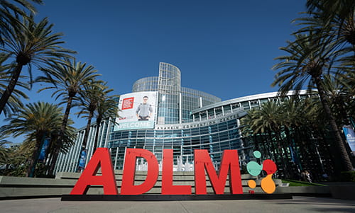 ADLM block letters outside of the anaheim convention center