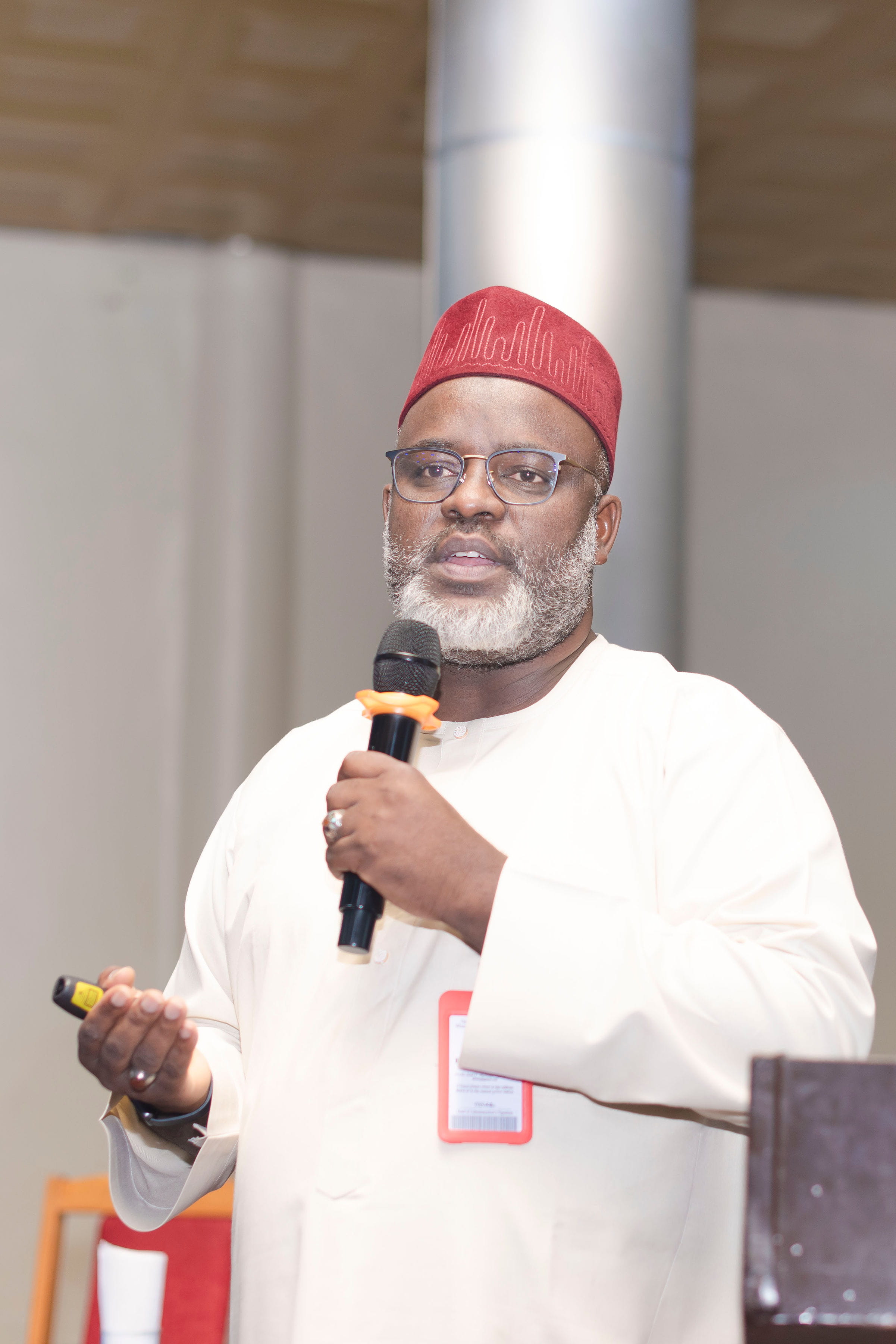 Professor Saleh Yuguda, MBBS, FMCPath, speaking to participants at the ADLM/ACCN/Academy of Medical Sciences of Nigeria workshop