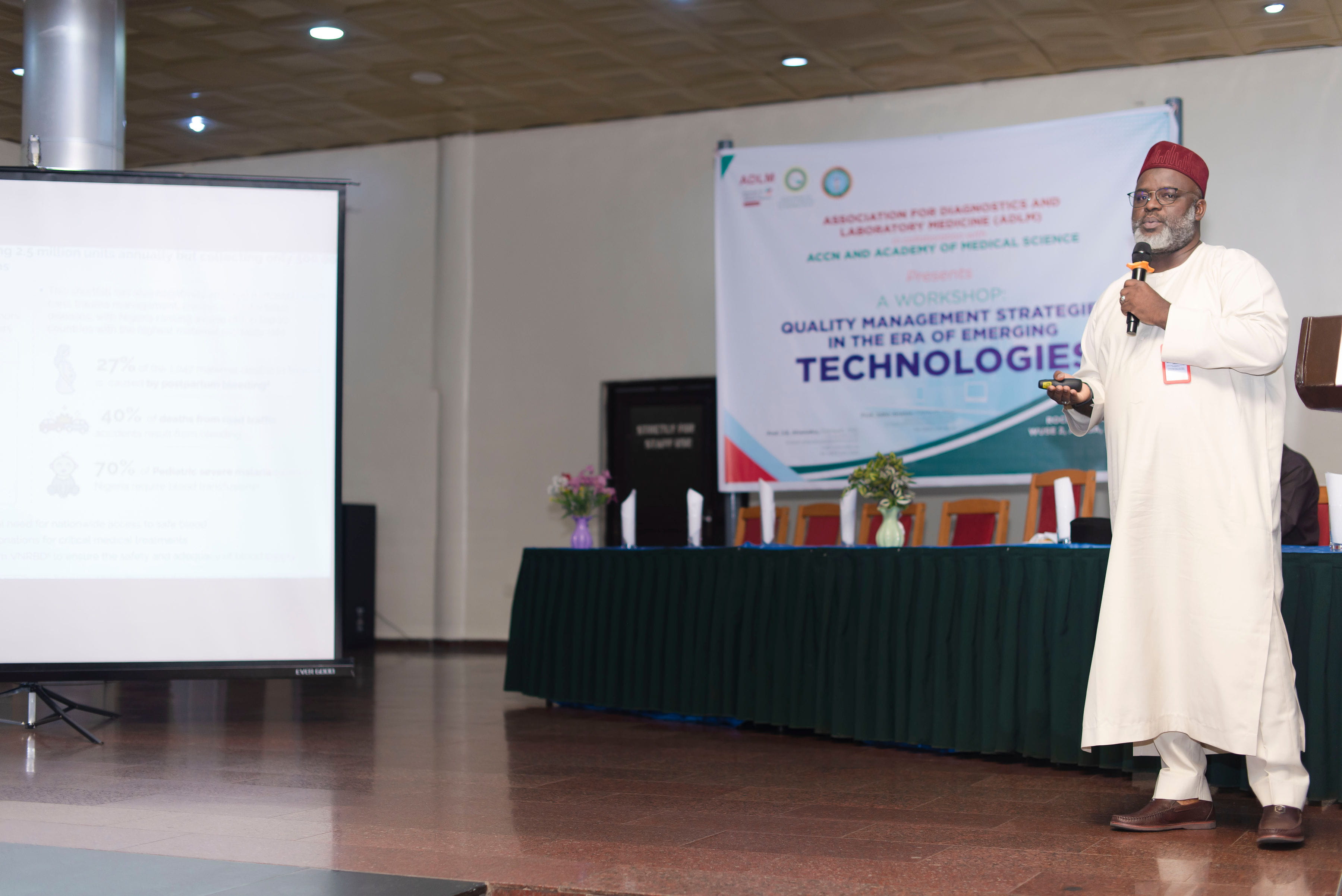 Professor Saleh Yuguda, MBBS, FMCPath, speaking to participants at the ADLM/ACCN/Academy of Medical Sciences of Nigeria workshop