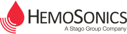 HemoSonics: A Stago Group Company logo blood drop with sound waves