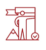 red icon:  Man holding flagpole with triangle figure beside him