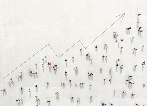 Graphic showing an increase and a crowd of people representing STDs