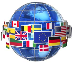 Globe with international flags