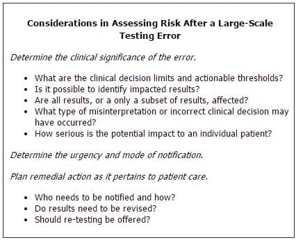 Considerations in Assessing Risk After a Large-Scale Testing Error