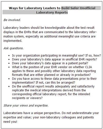 Ways for Laboratory Leaders to Build Safer Unofficial Laboratory Reports