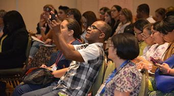At a 2017 ADLM workshop in Cali, Colombia, attendees listen to expert presentations on newborn screening in Latin America.